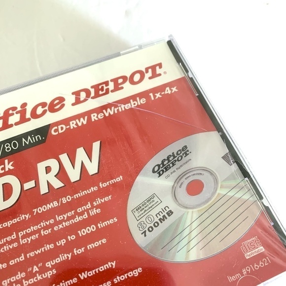 NEW CD-RW Rewritable 1x-4x 700MB/80 min. Office Depot - Blank CDRW Media 3 Pack - Picture 2 of 3